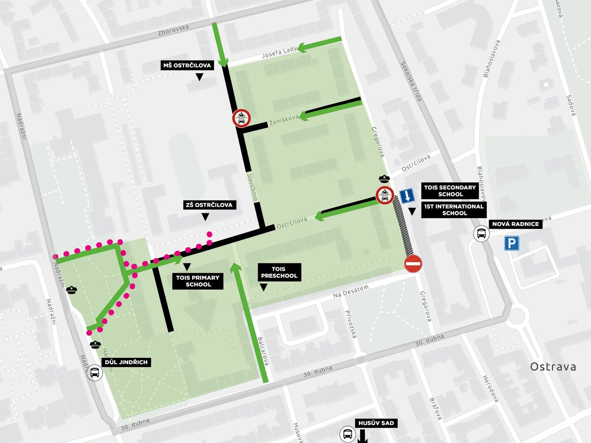 Mapa školní ulice Ostrčilova